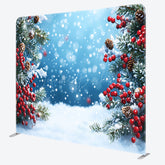 Lofaris Winter Snow and Pine Branch Double-Sided Tension Fabric Backdrop Christmas Red Berries Holiday Party Photo Booth